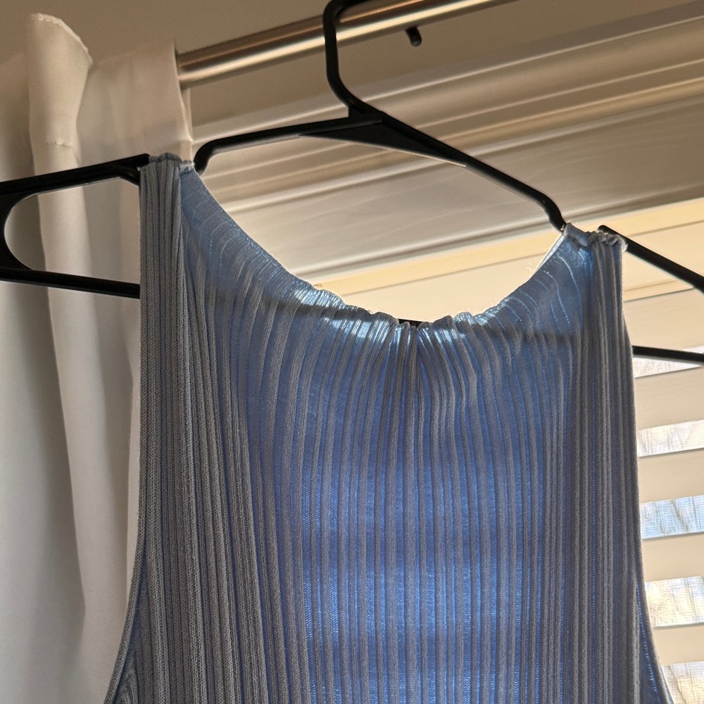 Blue Ribbed Sleeveless Top - Picture 4 of 4